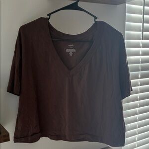 Nuuds Women's Dark Brown Boxy V-Neck Tee
